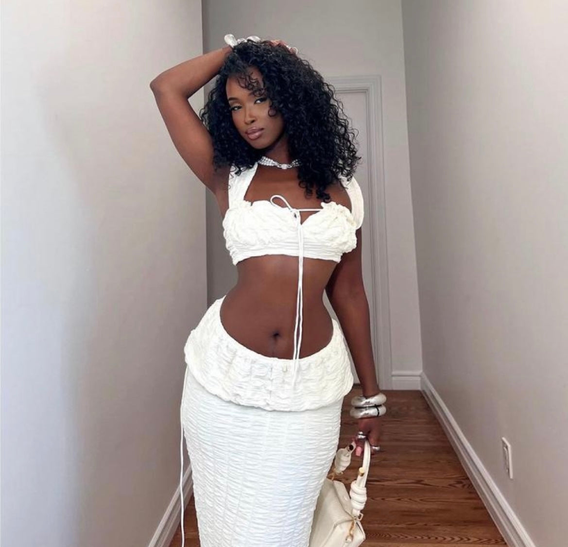 Ensembles de jupe plissée sans manches à lacets blanc