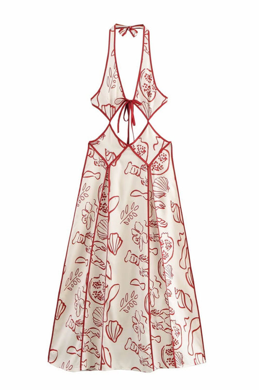 Longue robe  à imprimé en série, dos nu, ajourée, sans élasticité